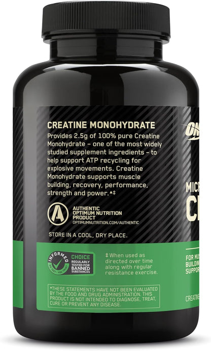 Optimum Nutrition, creatina monohidratada micronizada, 2500mg por servicio, 100 capsulas