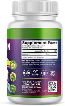 Melatonina con sabor a fresa | 360 tabletas de 10 mg | Built by Nature