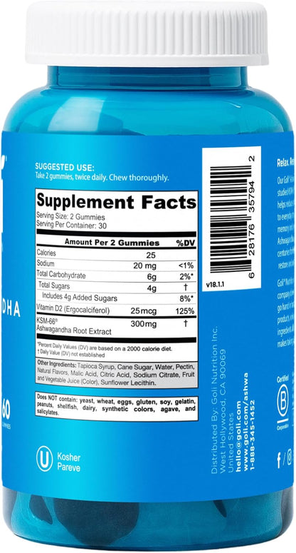 Ashwagandha + Vitamina D | 60 gomitas KSM-66 | Goli®