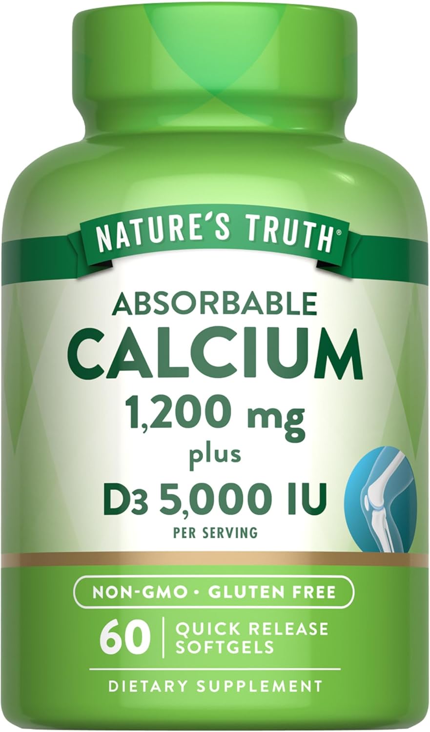 Nature's Truth, Calcio de 1200 mg con Vitamina D3 de 5000 IU, 60 Capsulas