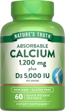 Nature's Truth, Calcio de 1200 mg con Vitamina D3 de 5000 IU, 60 Capsulas