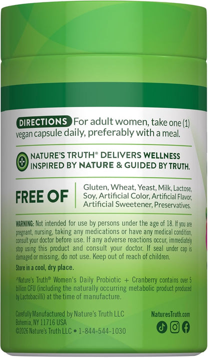 Nature's Truth, Probióticos para mujeres + Cranberry, 5 mil millones de CFU, 40 Capsulas