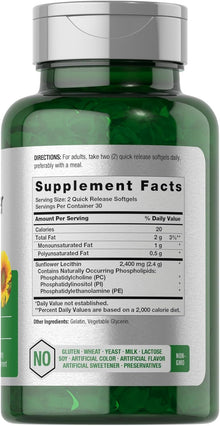 Lecitina de girasol | 60 Capsulas blandas de 2400 mg | Horbäach