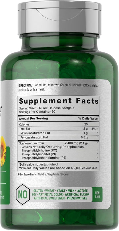 Lecitina de girasol | 60 Capsulas blandas de 2400 mg | Horbäach
