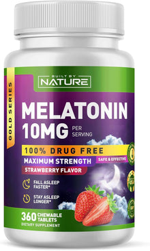 Melatonina con sabor a fresa | 360 tabletas de 10 mg | Built by Nature