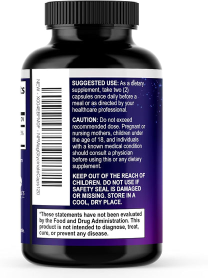 Glicinato de magnesio de alta absorción, 1000mg por servicio, 120 capsulas