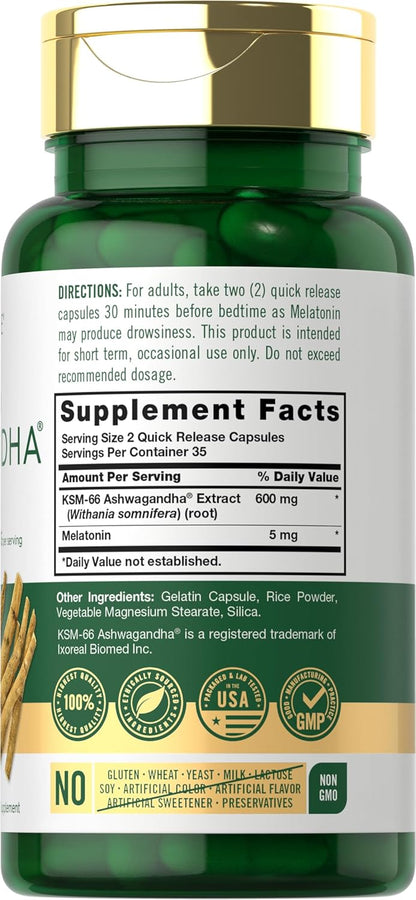 KSM-66 Ashwagandha, 70 capsulas de 600mg, Carlyle