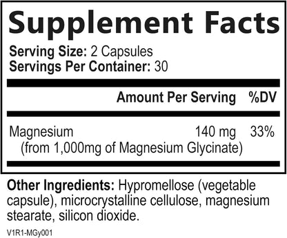 Built By Nature, Glicinato de Magnesio 100% quelado, 60 Capsulas vegetales de 1000 mg