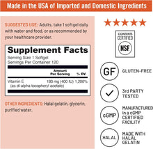 Vitamina E | 120 Capsulas de 400 IU (180 mg DL-alfa) | NatureWise