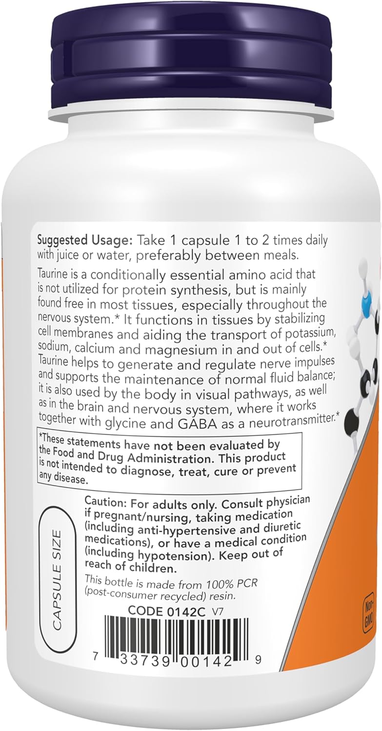 Suplemento de Taurina | 100 Capsulas de 1000 mg | Now Foods
