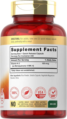 Vitamina k2 con formula premium | 240 Capsulas de 100 mcg | Carlyle