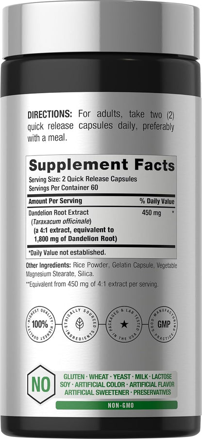 Suplemento de raíz de diente de león, 120 capsulas de 1,800mg, Horbäach