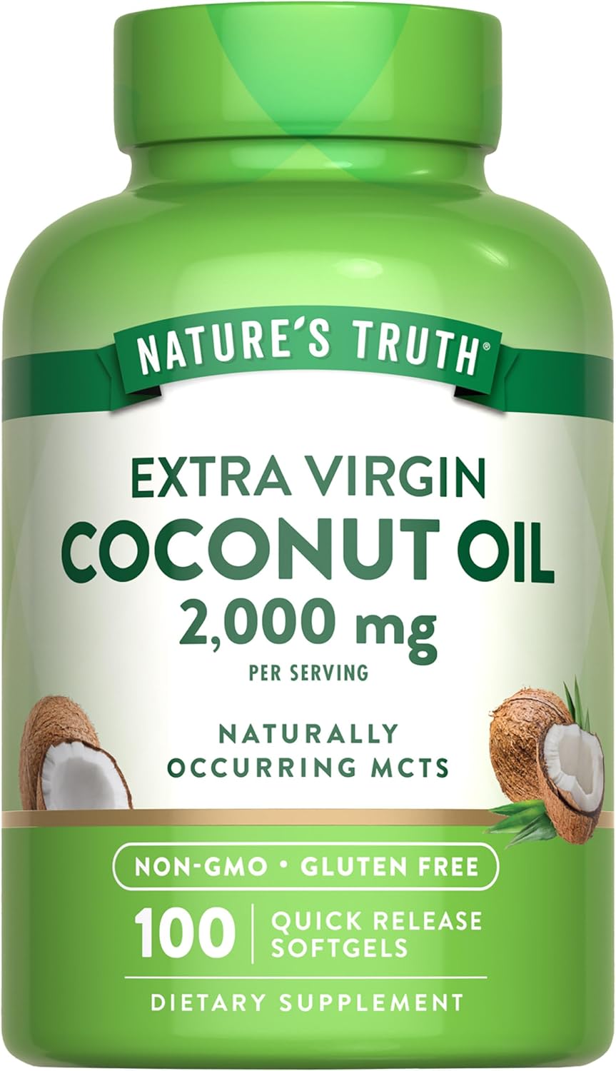 Nature's Truth, Capsulas de aceite de coco extra virgen, 2000 mg por servicio, 100 Capsulas
