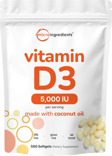 Micro ingredients, Vitamina D3 de 5000IU por servicio, 500 capsulas softgel