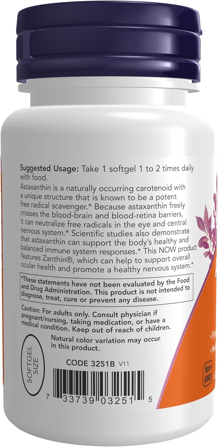 Now Foods, Astaxantina de 4mg, 60 Capsulas blandas | Suplemento para la salud ocular