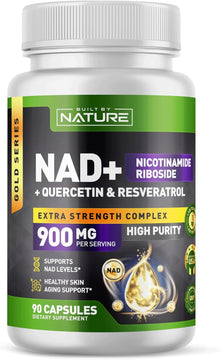 Built by Nature, NAD+ con ribósido de nicotinamida, quercetina y trans-resveratrol, 900mg, 90 Capsulas