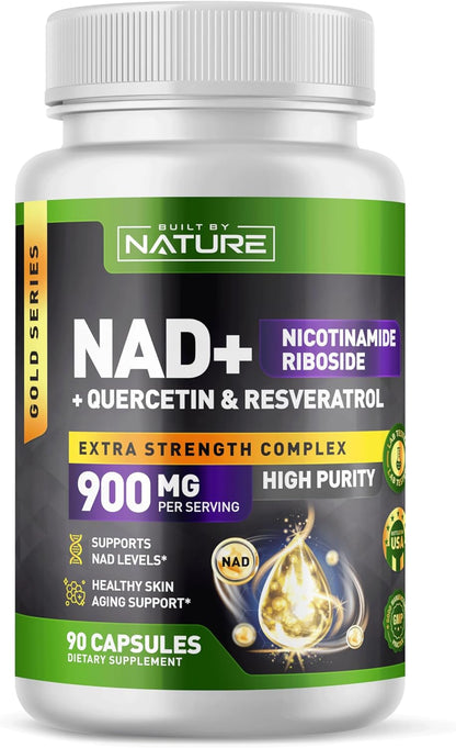 Built by Nature, NAD+ con ribósido de nicotinamida, quercetina y trans-resveratrol, 900mg, 90 Capsulas