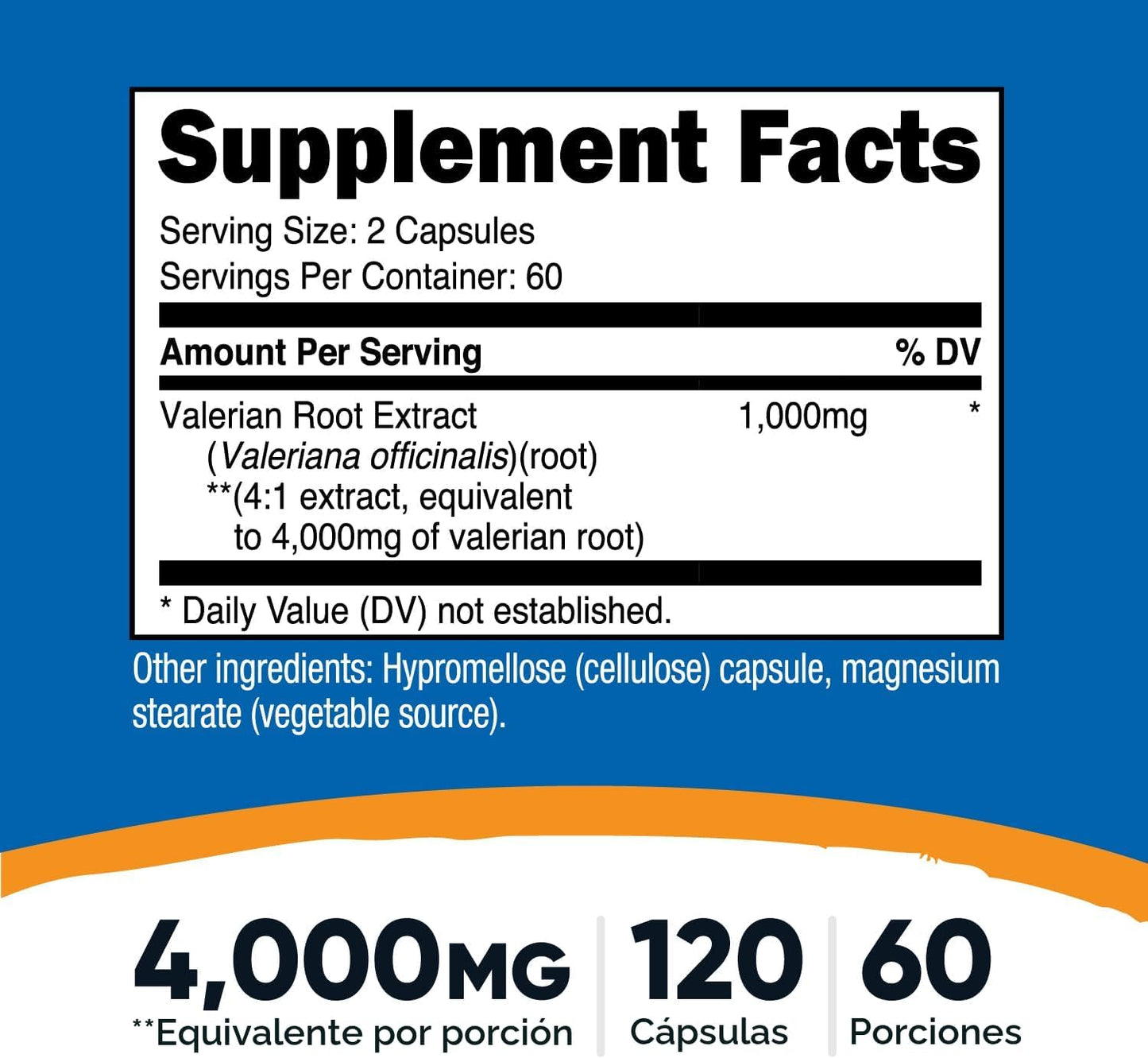 Extracto de raíz de valeriana, 120 cápsulas de 4,000 mg, Nutricost
