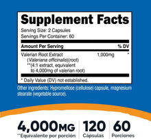 Extracto de raíz de valeriana, 120 cápsulas de 4,000 mg, Nutricost