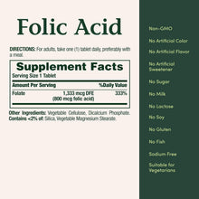 Ácido Fólico, 250 tabletas de 800mg, Nature's Bounty