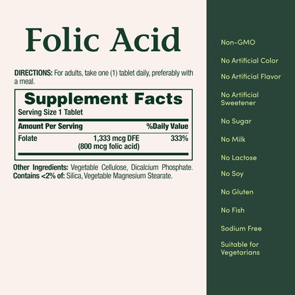 Ácido Fólico, 250 tabletas de 800mg, Nature's Bounty