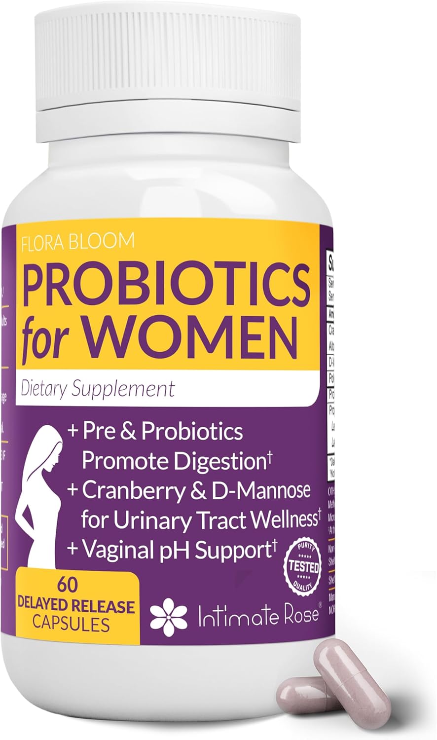 Probiotico femenino con Cranberry + D-Mannose | 60 Capsulas | Ayuda a equilibrar el pH vaginal | Intímate Rose