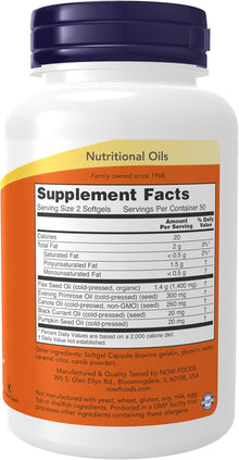 Now Foods, Omega 3-6-9, 1000mg por servicio, 100 softgel