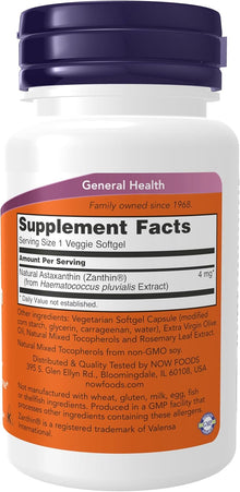Now Foods, Astaxantina de 4mg, 60 Capsulas blandas | Suplemento para la salud ocular