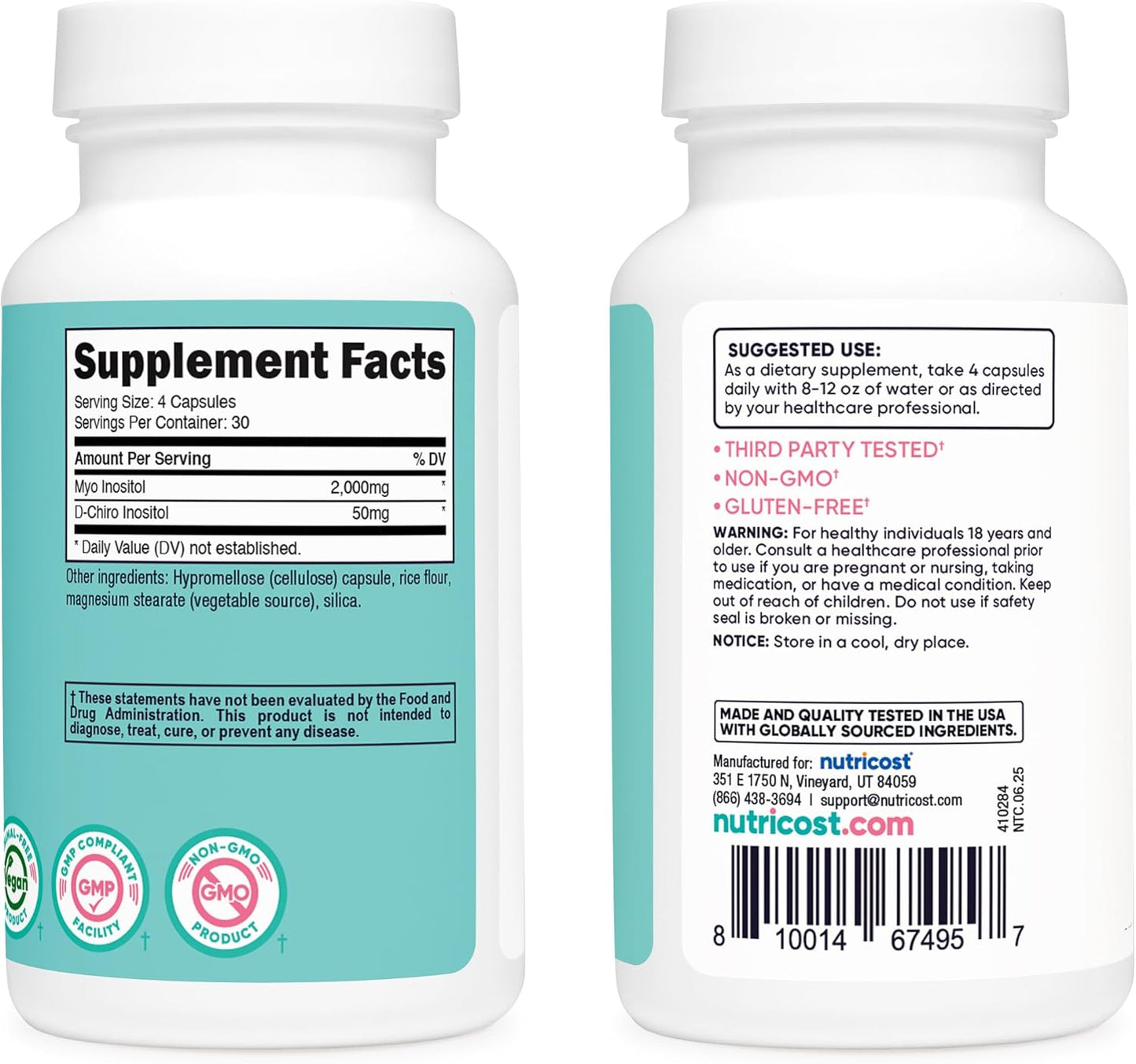 Nutricost, Myo & D-chiro inositol, 2050mg por servicio, 120 capsulas