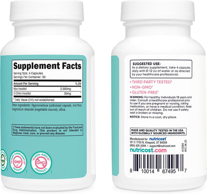 Nutricost, Myo & D-chiro inositol, 2050mg por servicio, 120 capsulas