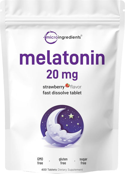 Melatonina con sabor a fresa | 400 tabletas de 20 mg | Micro Ingredients