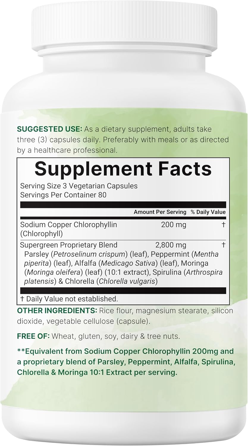 Micro Ingredients, Clorofila con perejil, moringa y espirulina, 240 Capsulas de 3000 mg