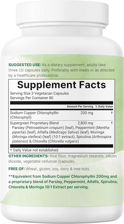 Micro Ingredients, Clorofila con perejil, moringa y espirulina, 240 Capsulas de 3000 mg