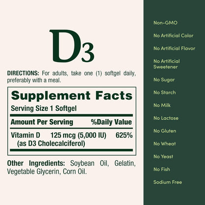 Natures Bounty, Vitamina D3, 2000Iu, 150 Capsulas softgel