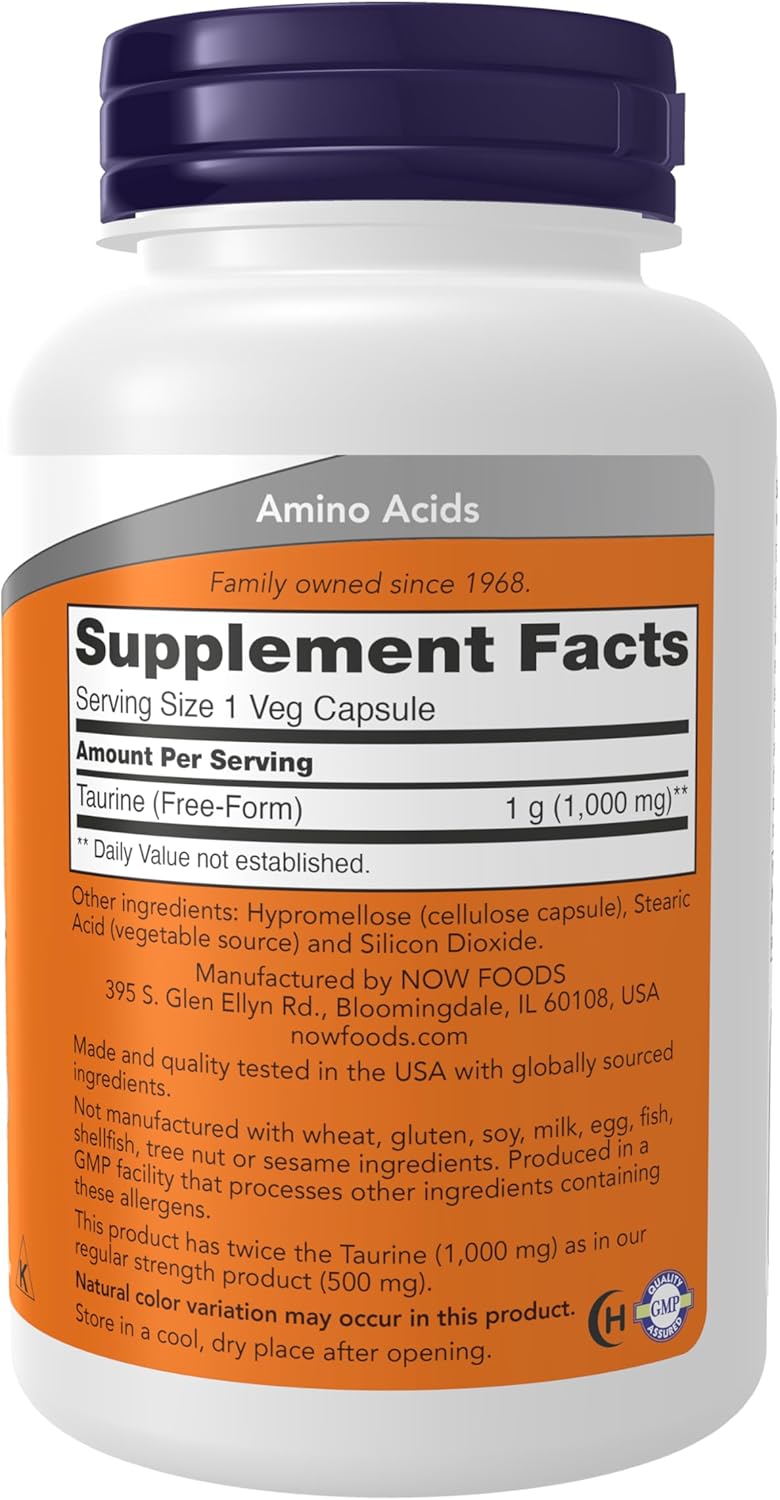 Suplemento de Taurina | 100 Capsulas de 1000 mg | Now Foods