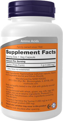 Suplemento de Taurina | 100 Capsulas de 1000 mg | Now Foods