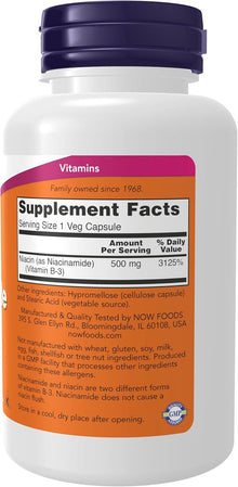 Niacinamida, 100 Capsulas de 500 mg, NOW Foods Suplementos
