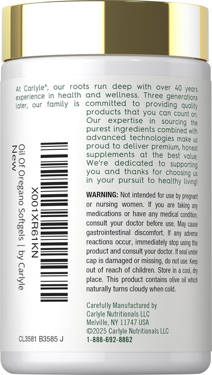 Carlyle, Aceite de oregano de 4000mg por servicio, 150 capsulas softgel