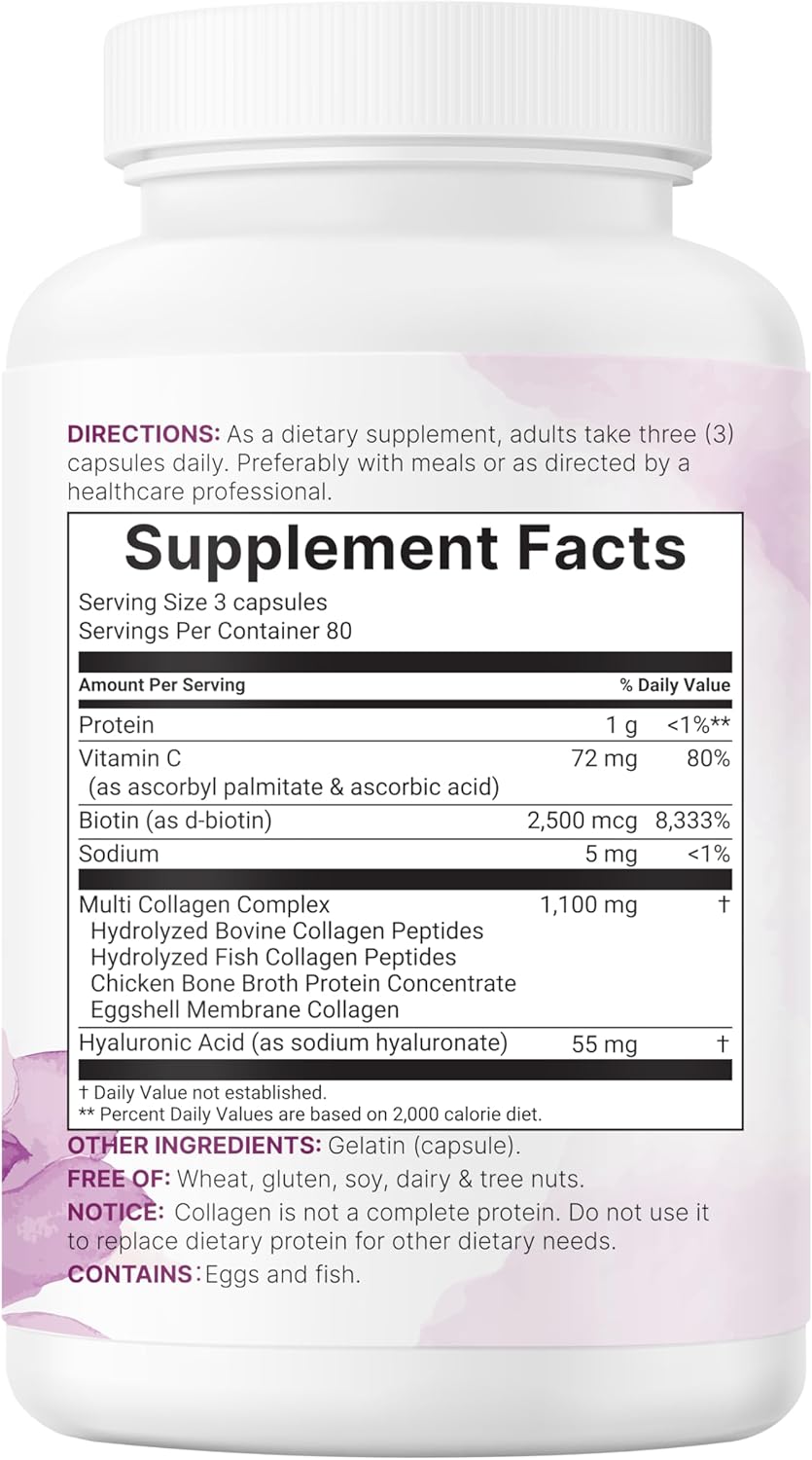 Micro Ingredients, Multi colágeno completo, 5 tipos de colágeno en 1 con péptidos, 240 capsulas