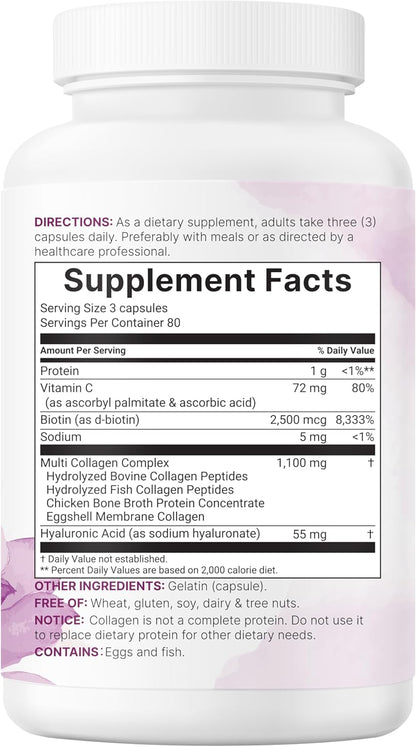 Micro Ingredients, Multi colágeno completo, 5 tipos de colágeno en 1 con péptidos, 240 capsulas