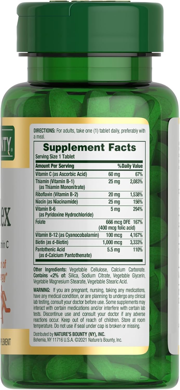 Nature's Bounty, Super Complejo B con Vitamina c y Acido folico, 150 Tabletas de rapida absorción