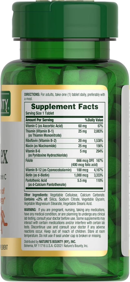 Nature's Bounty, Super Complejo B con Vitamina c y Acido folico, 150 Tabletas de rapida absorción