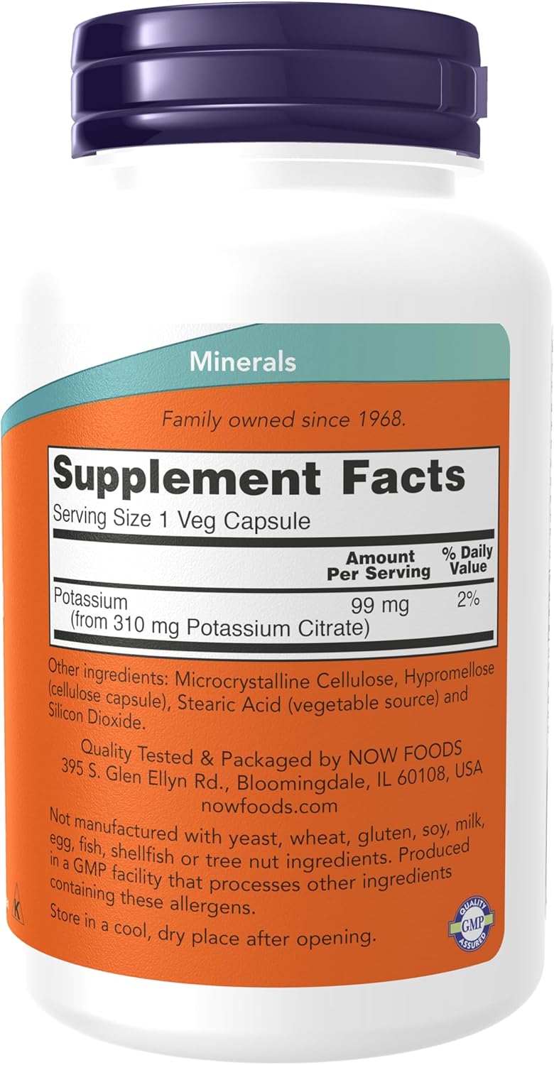 Now Foods, Citrato de potasio, 90mg por servicio, 180 capsulas