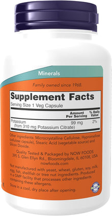Now Foods, Citrato de potasio, 90mg por servicio, 180 capsulas
