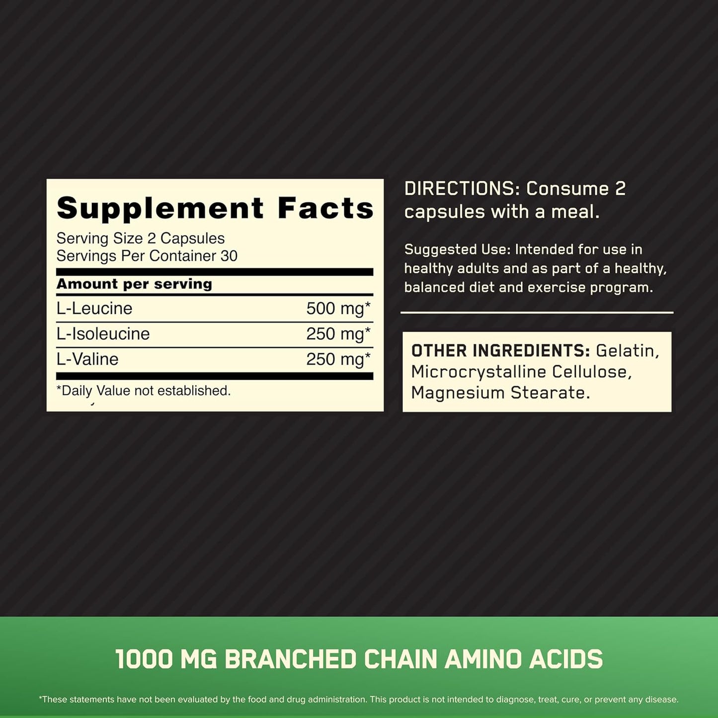 Cápsulas BCAA, 60 capsulas de 1,000mg, Optimum Nutrition