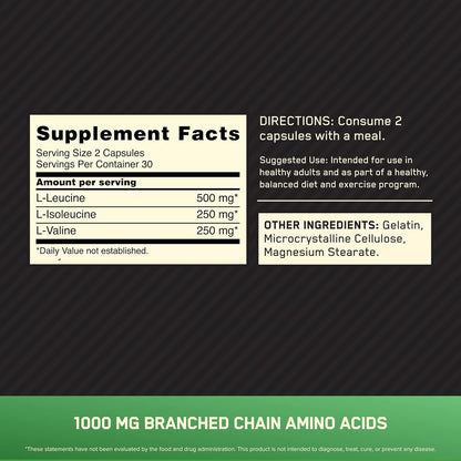 Cápsulas BCAA, 60 capsulas de 1,000mg, Optimum Nutrition