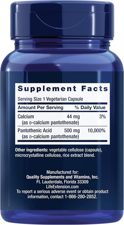 Ácido pantoténico, 100 Capsulas de 500 mg, Life Extension