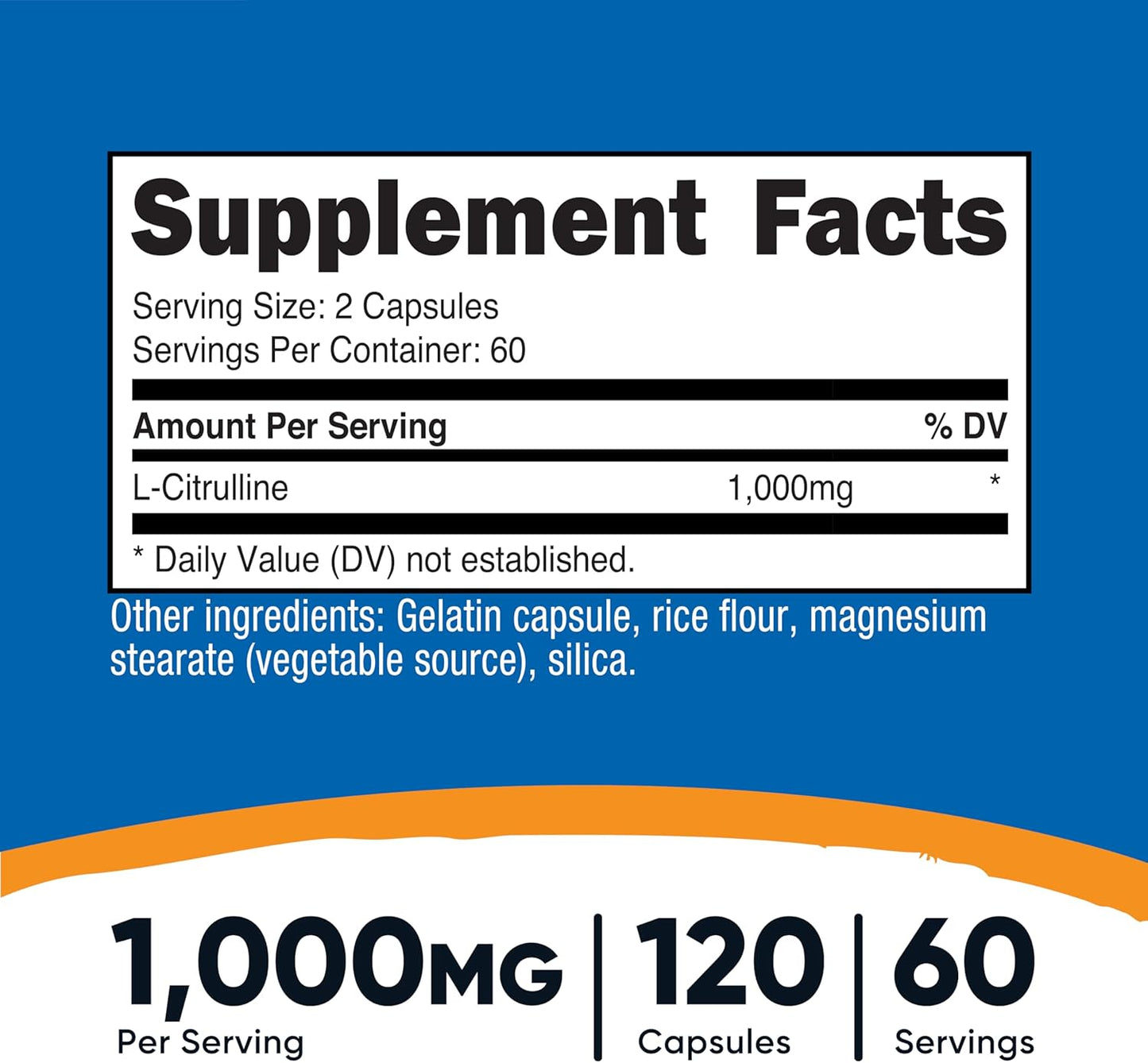 Nutricost, L-Citrulina de 1000 mg, 120 Cápsulas