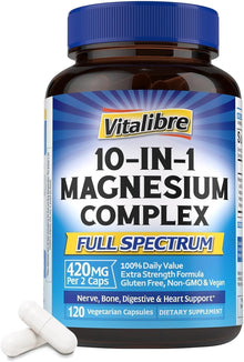 Vitalibre, Magnesio completo 10 en 1, 420mg, 120 capsulas de máxima absorción