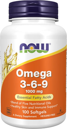 Now Foods, Omega 3-6-9, 1000mg por servicio, 100 softgel